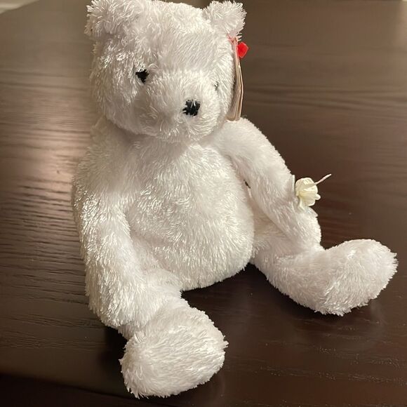 Vintage Ty Beanie Baby 2002 Bride The White Bear Excellent Condition NWT 8” long - Picture 7 of 9
